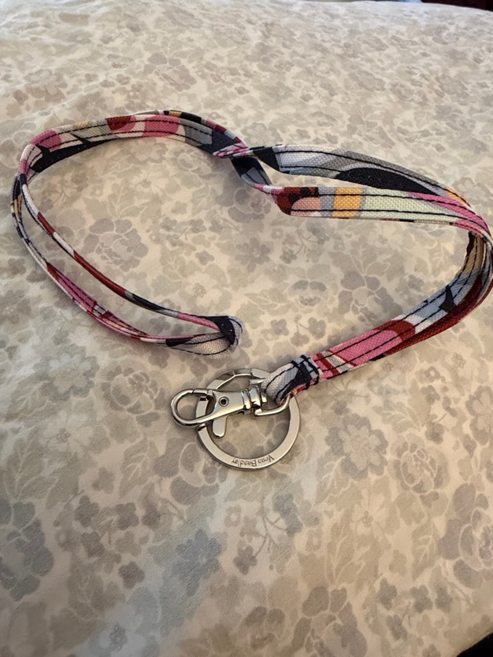 Vera Bradley Pink Multicolor Floral Fabric Lanyard with Silver Hardware